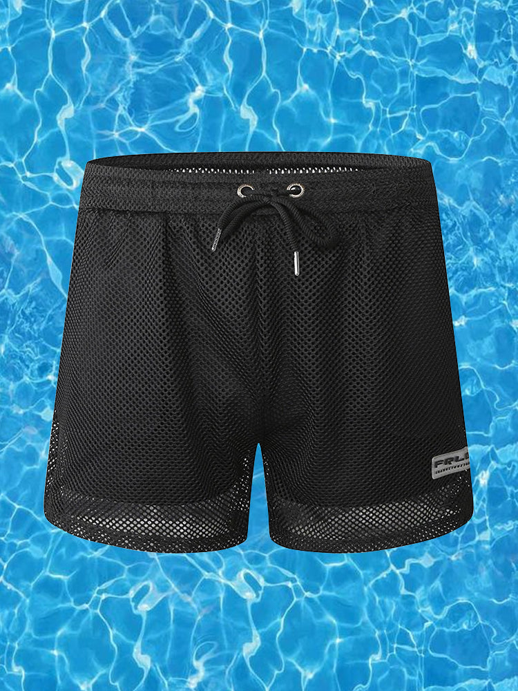 Mens Mesh Loose See Through Swim Shorts Omffiby
