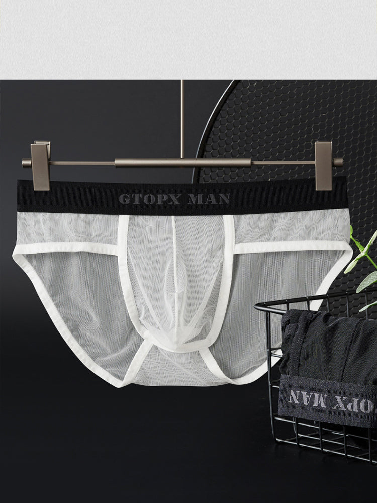 Men's Ice Silk Transparent Full Mesh Thin Style Briefs