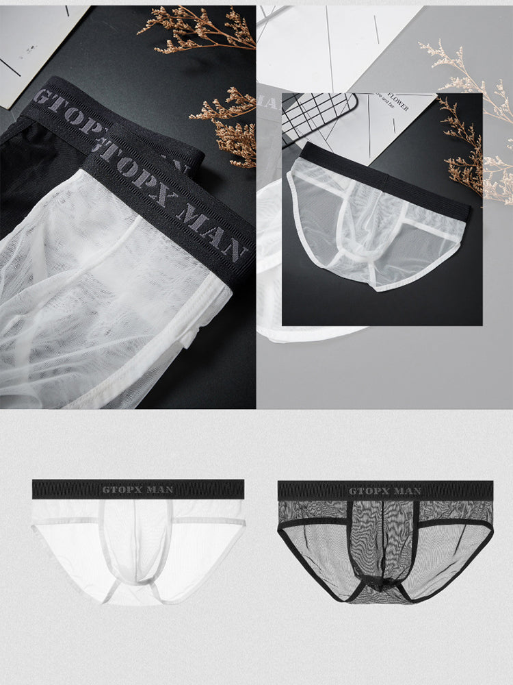 Men's Ice Silk Transparent Full Mesh Thin Style Briefs