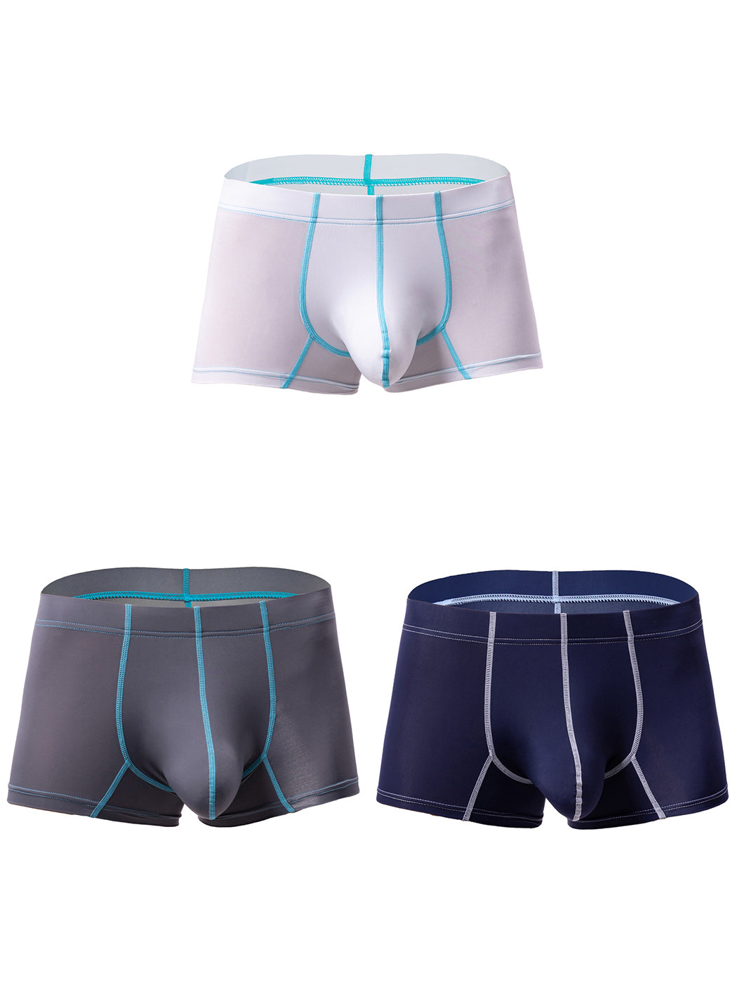 3 Pack Men's Large Pouch Contrast Binding Trunks