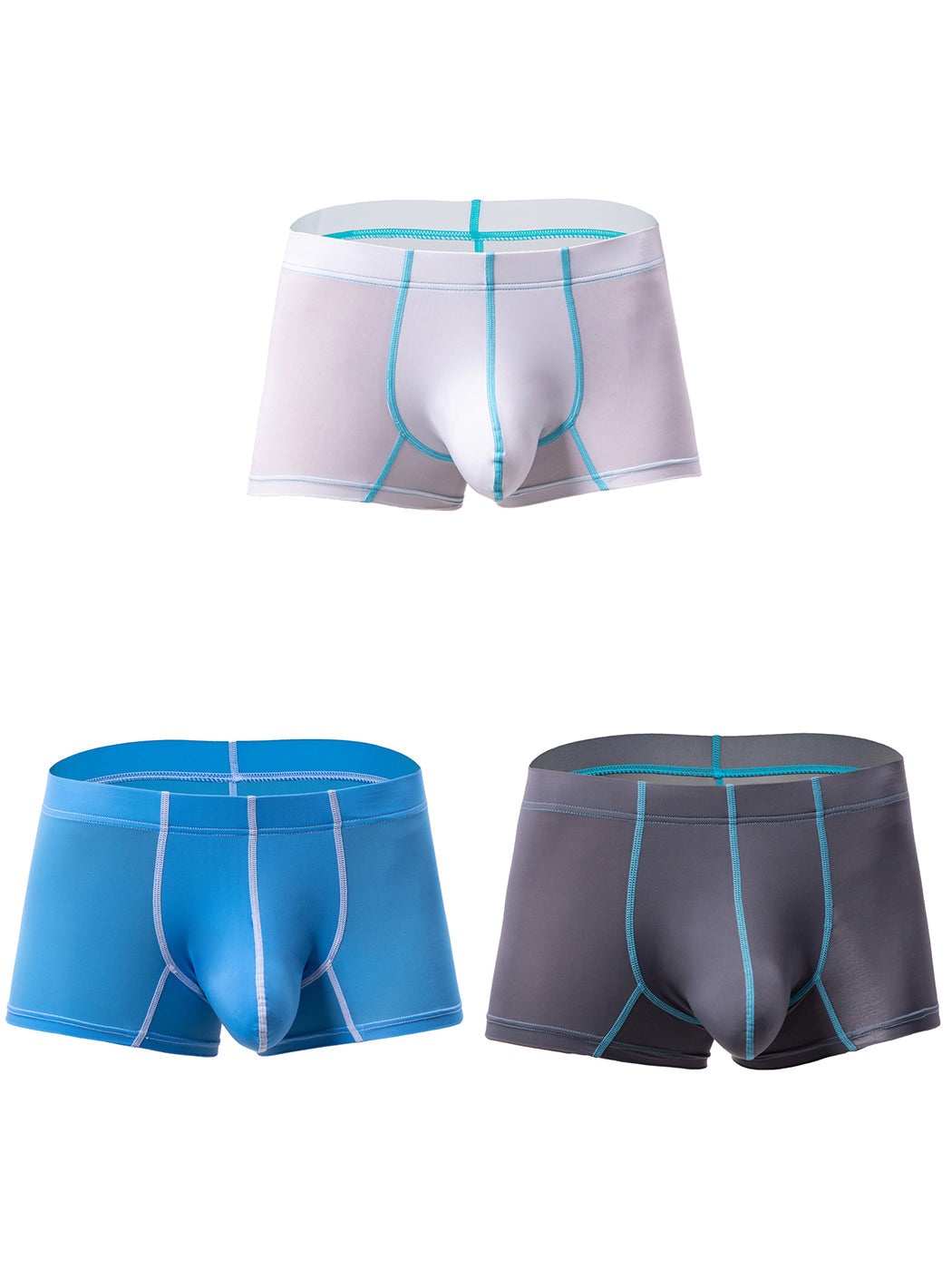 3 Pack Men's Large Pouch Contrast Binding Trunks