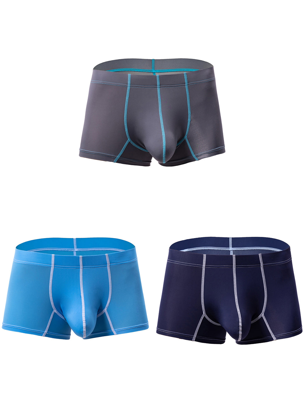 3 Pack Men's Large Pouch Contrast Binding Trunks