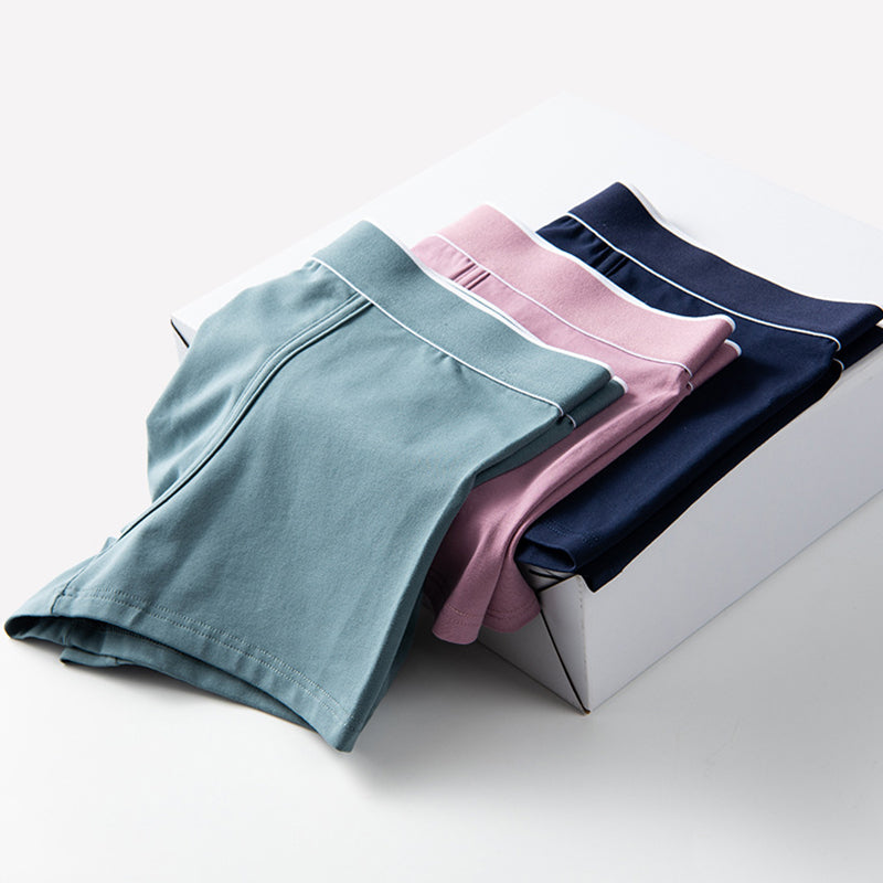4Pcs Men's Cotton Solid Mid-waist Boxer Briefs