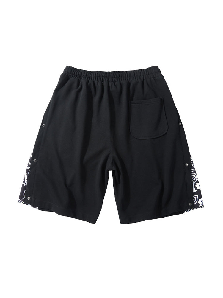 Mens Pattern Patchwork Elastic Active Athletic Shorts