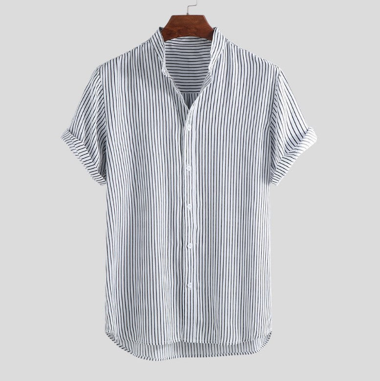 Mens Striped Breathable Stand Collar Shirts