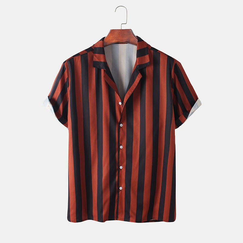 Mens Striped V Neck Short Sleeve Shirt