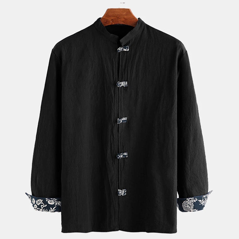 Mens Ethnic Chinese Style Solid Color Long Sleeve Shirts
