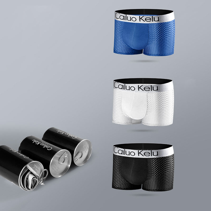 3 Pcs Men's Mesh Breathable Ice Silk Boxer Briefs