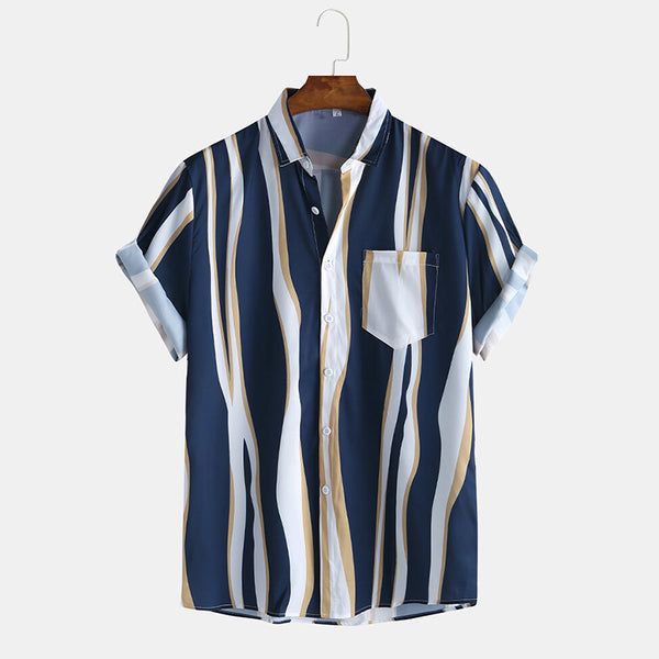 Mens Plain Color Striola Short Sleeve Shirts