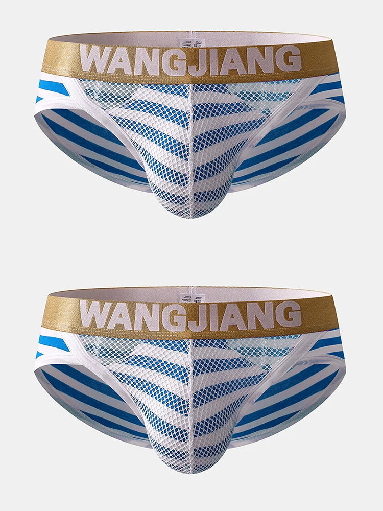 2 Pack Sexy Mens Striped Cotton U Shaped Pouch Briefs