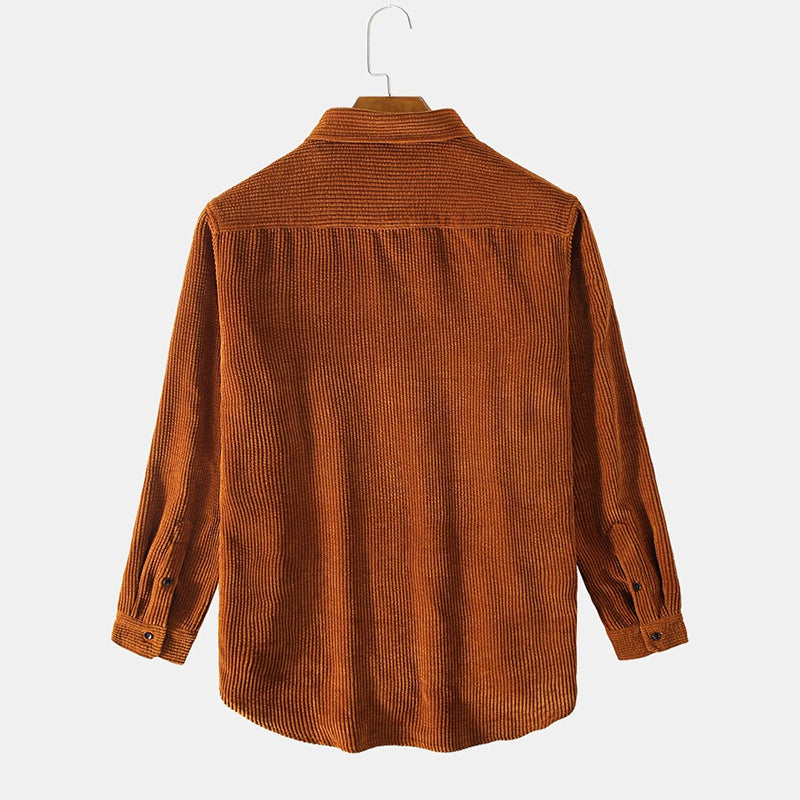 Mens Plain Style Corduroy Casual Long Sleeve Shirts