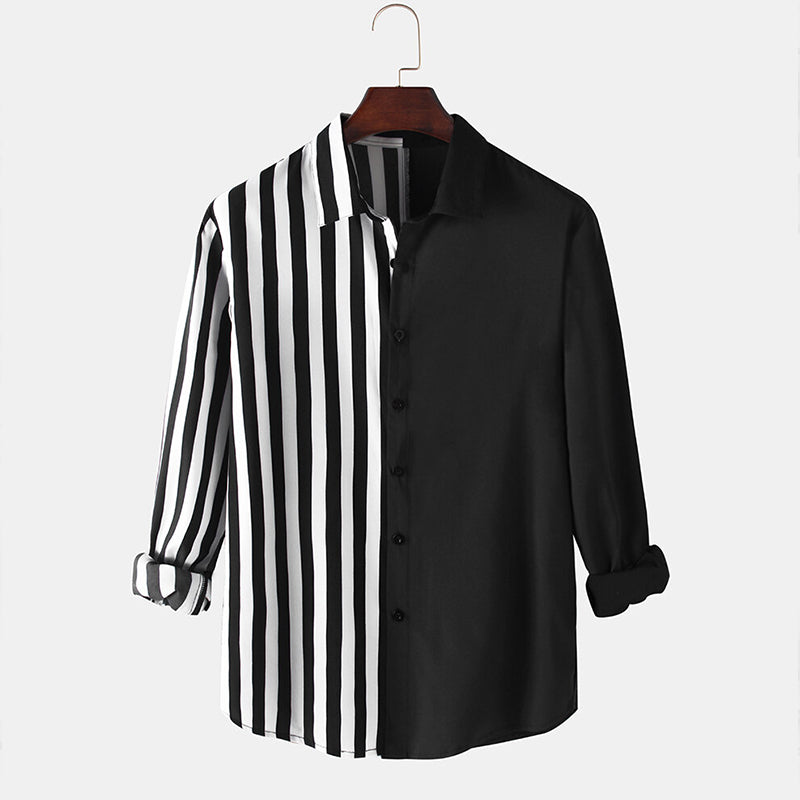 Men Patchwork Stripe Contrast Color Casual Shirt