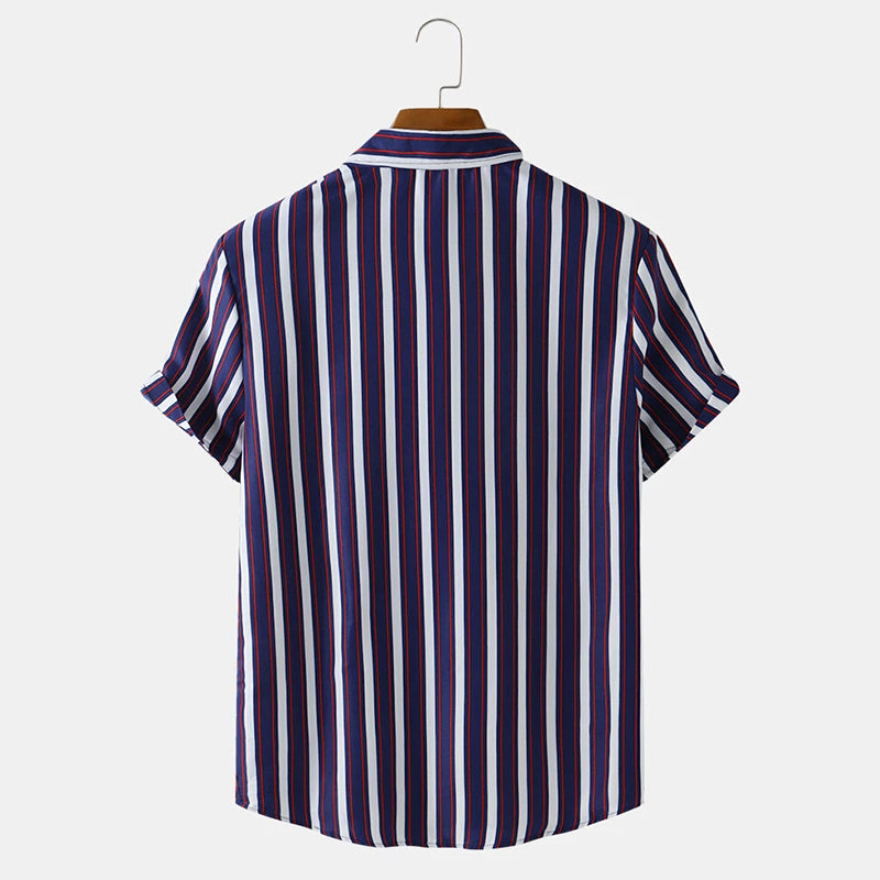 Mens Colored Stripe Printed Short Sleeve Shirts