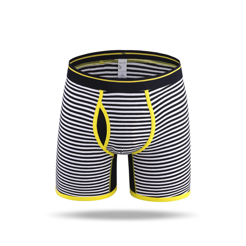 Men's Fly Front with Pouch Striped Cotton Boxer Briefs