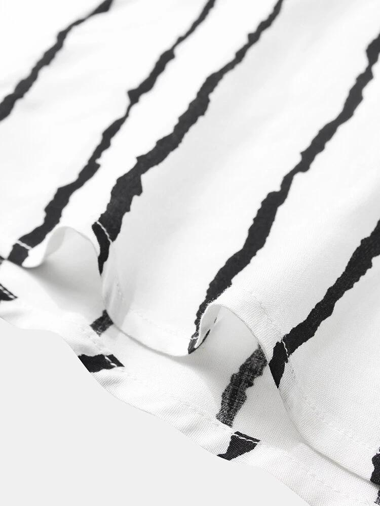 Mens Stripe Curved Hem Short Sleeve Casual Shirts