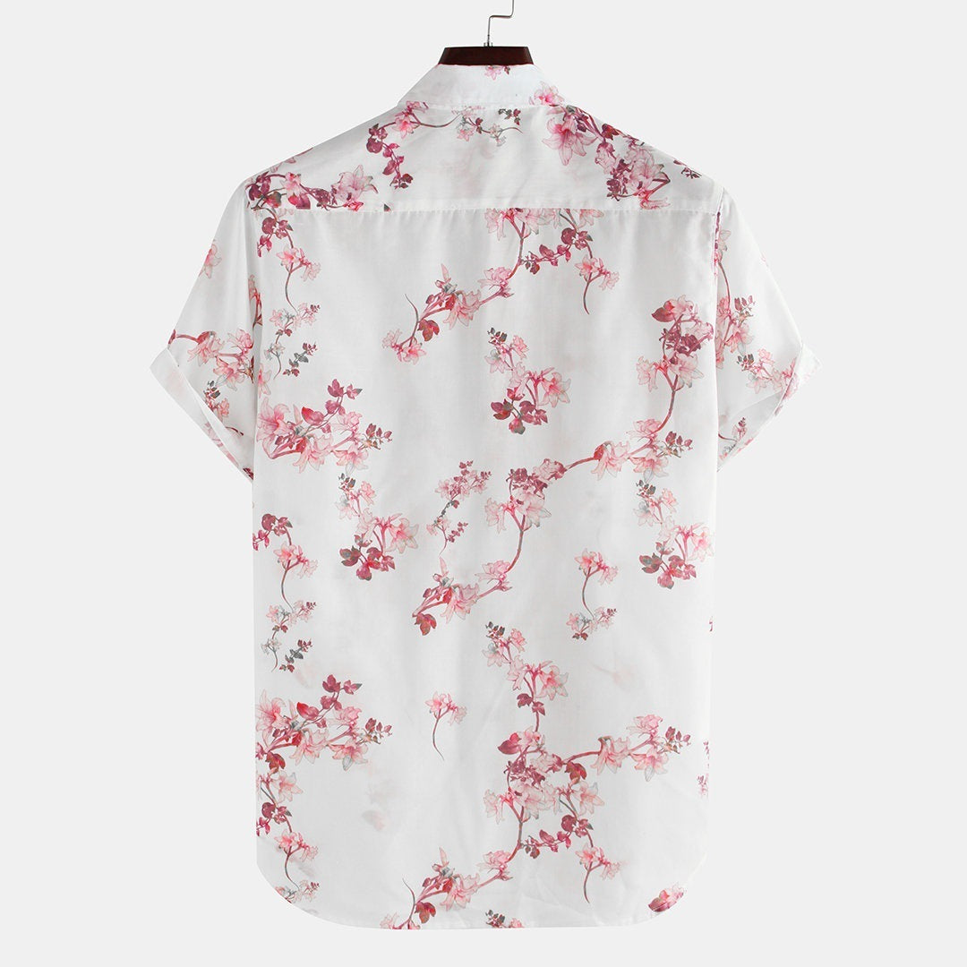 Flowers Printed Loose Short Sleeve Lapel Shirt