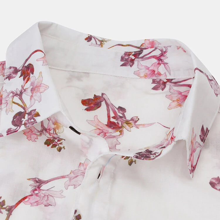 Flowers Printed Loose Short Sleeve Lapel Shirt