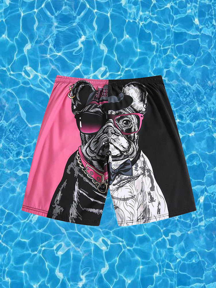 Men Animal Print Drawstring Waist Swim Trunks
