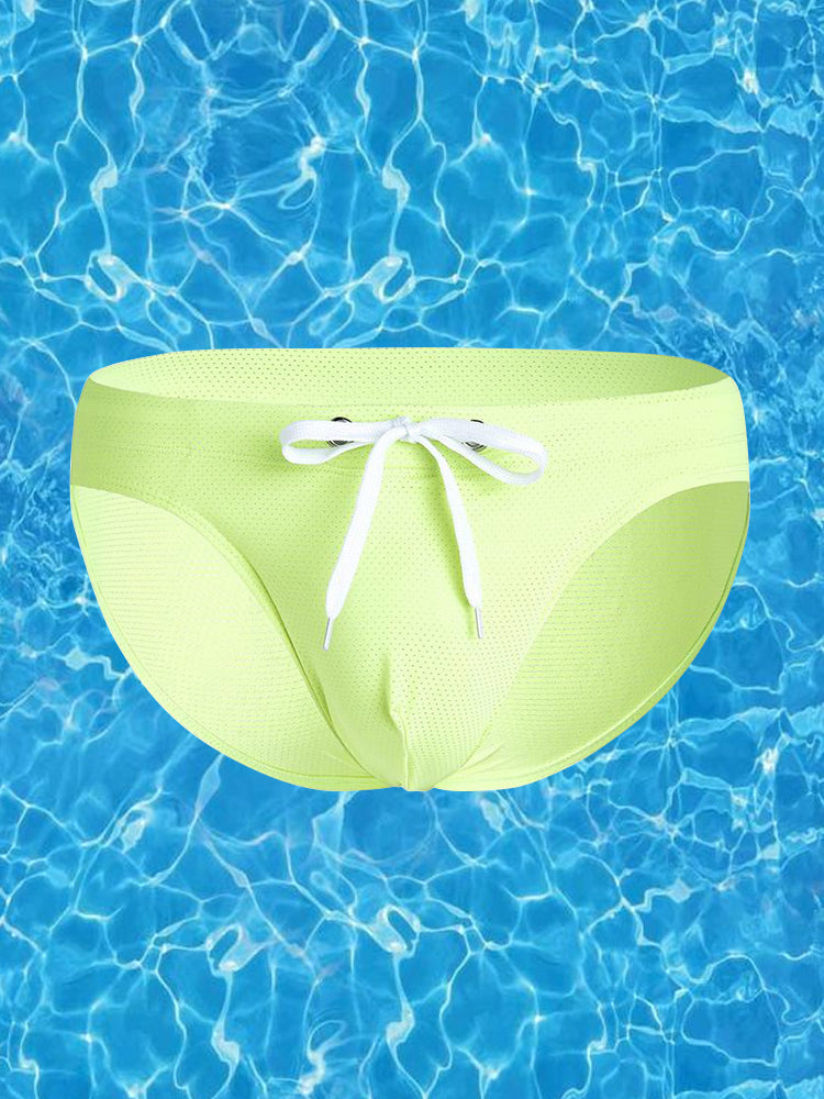 Mens U Convex Pouch Drawstring Solid Swimming Briefs