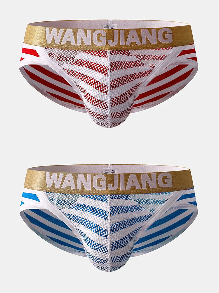 2 Pack Sexy Mens Striped Cotton U Shaped Pouch Briefs