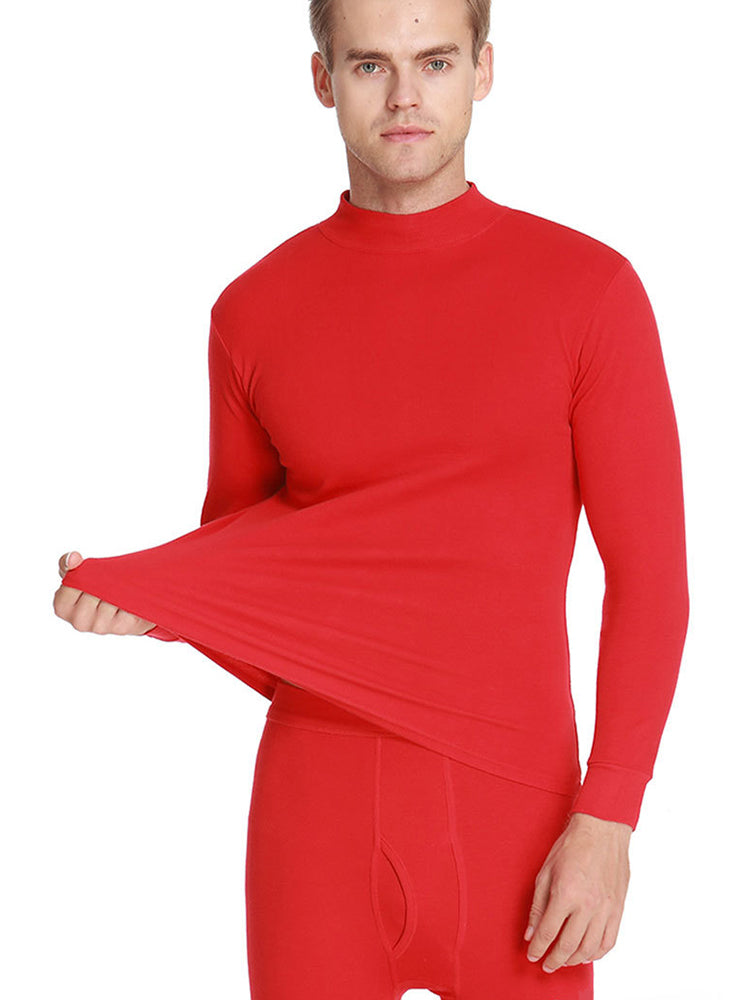 High-collar Thermal Cotton Couple Underwear Pajamas Set