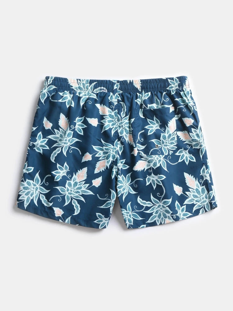 Mens Quick Drying Floral Printed Beach Board Shorts