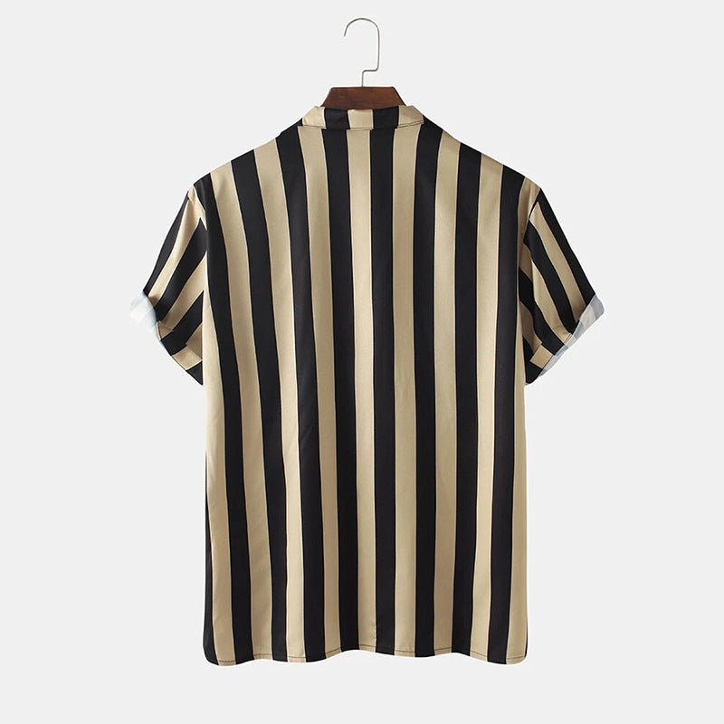 Mens Striped V Neck Short Sleeve Shirt