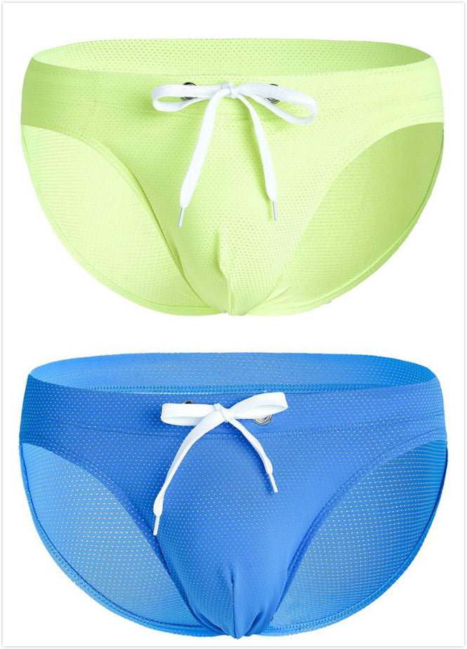 Mens U Convex Pouch Drawstring Solid Swimming Briefs