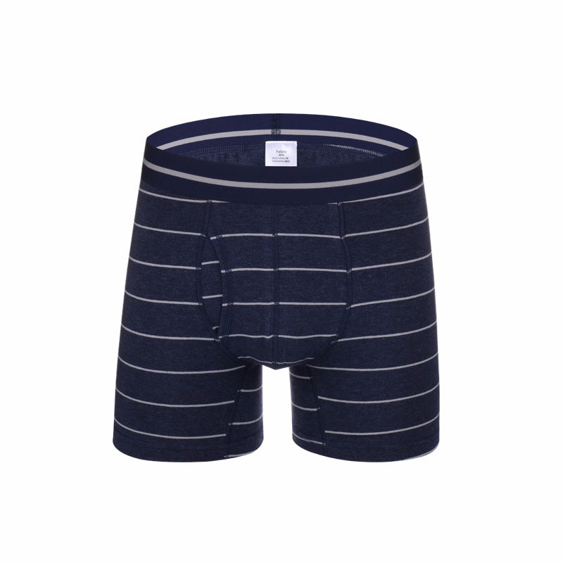 Men's Cotton Striped Boxer Brifs Fly Front with Pouch