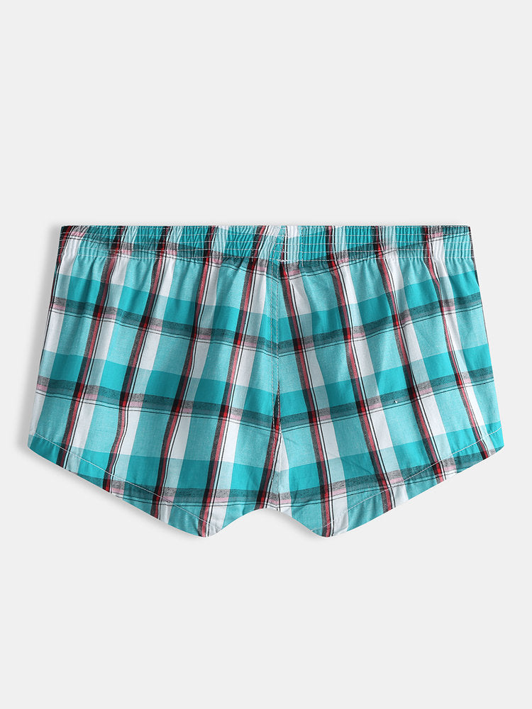 Mens Plaid Front Pouch Boxer Shorts