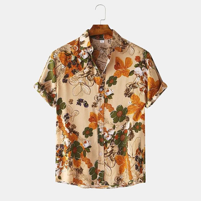 Mens Vintage Floral Oil Printting Short Sleeve Shirts