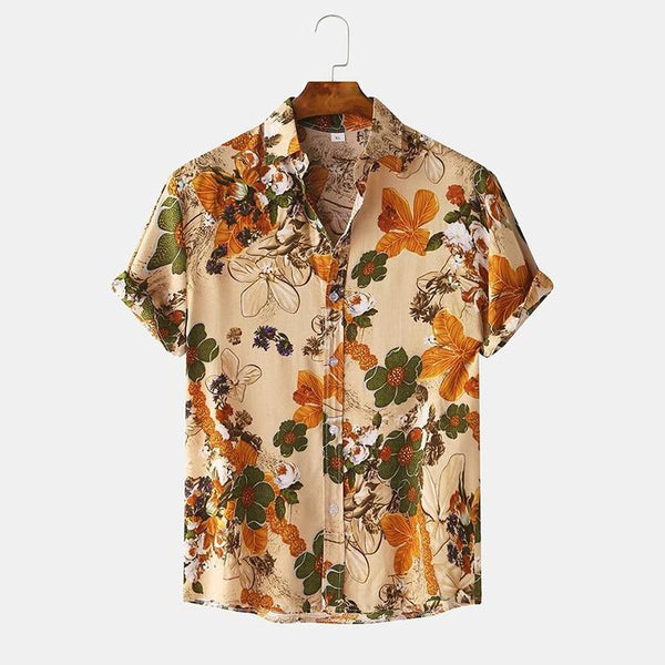 Mens Vintage Floral Oil Printting Short Sleeve Shirts