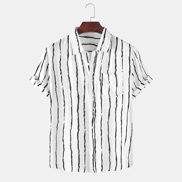 Mens Stripe Curved Hem Short Sleeve Casual Shirts