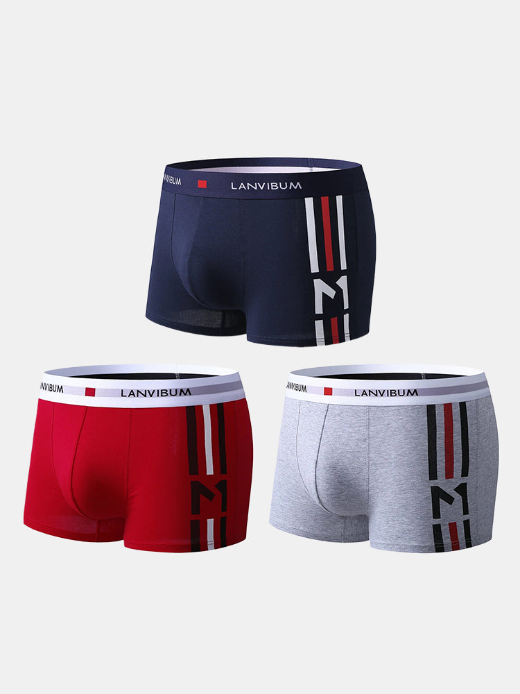 3 Pack Low Rise Printed Support Men's Boxer Briefs