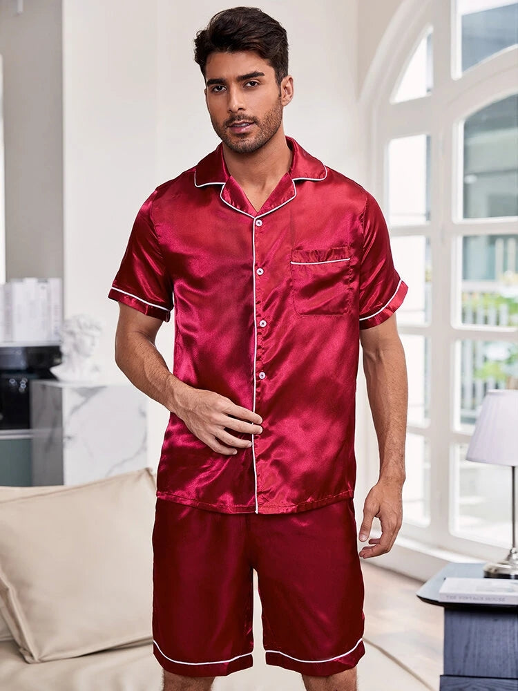 Men's Button Down Satin Pajama Set
