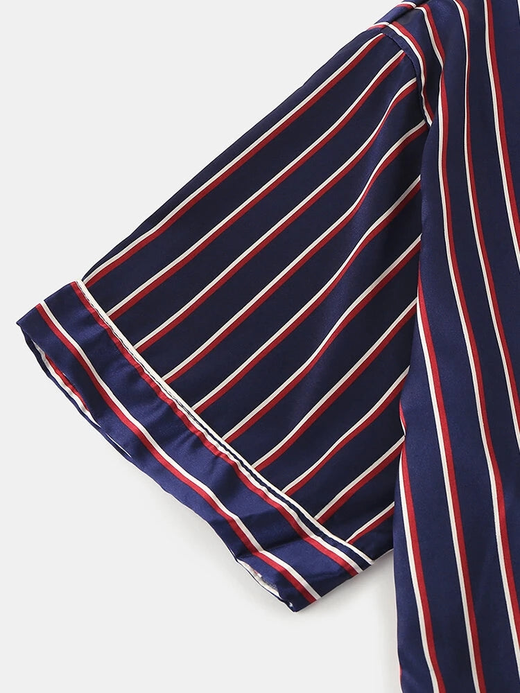 Men's Striped Satin Cool Pajamas Set
