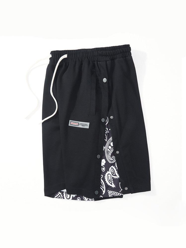 Mens Pattern Patchwork Elastic Active Athletic Shorts