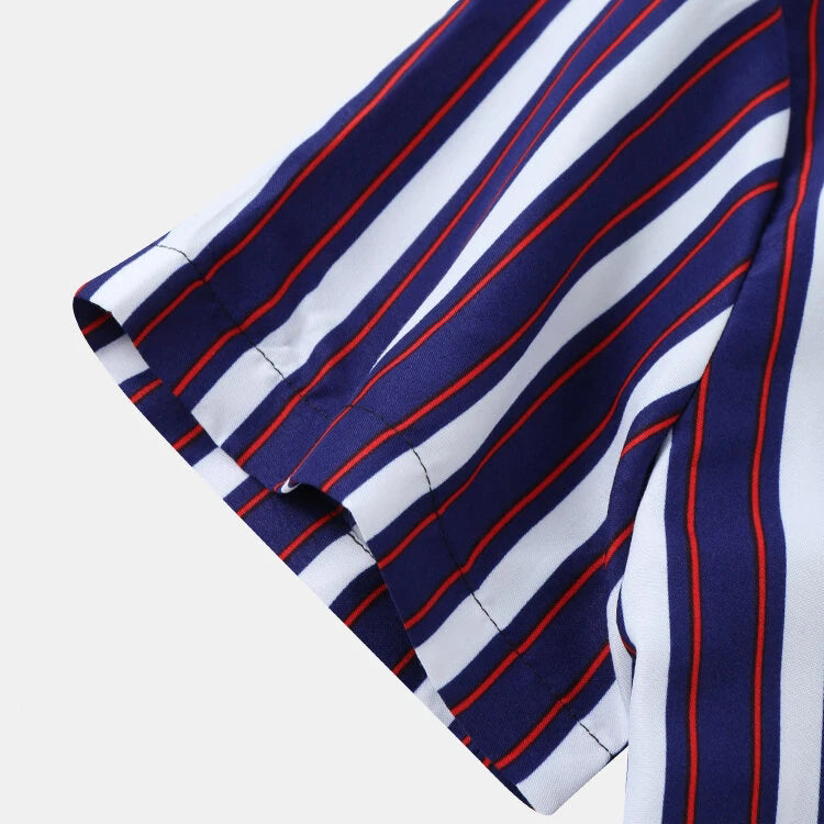 Mens Colored Stripe Printed Short Sleeve Shirts