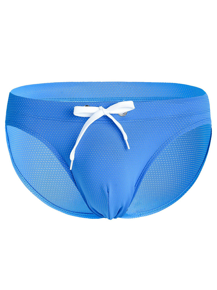 Mens U Convex Pouch Drawstring Solid Swimming Briefs