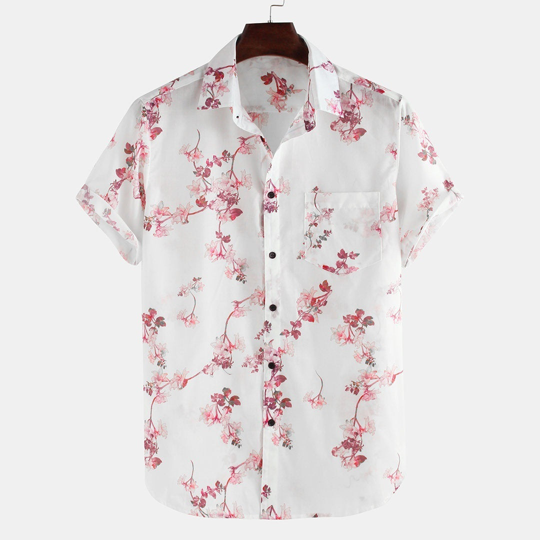 Flowers Printed Loose Short Sleeve Lapel Shirt