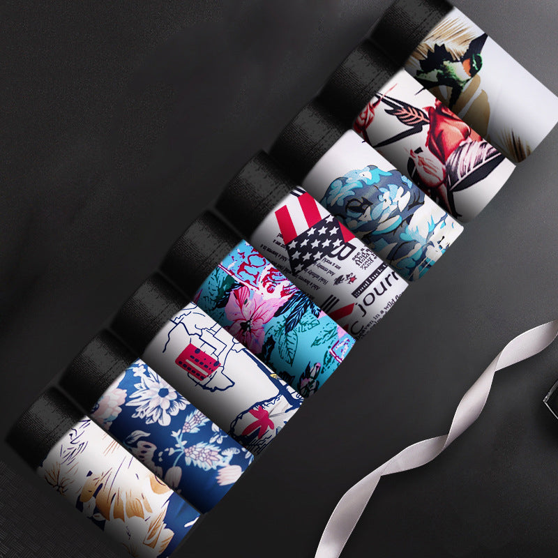 4 Pcs Printed Ice Silk Breathable Men's Boxer Briefs Set