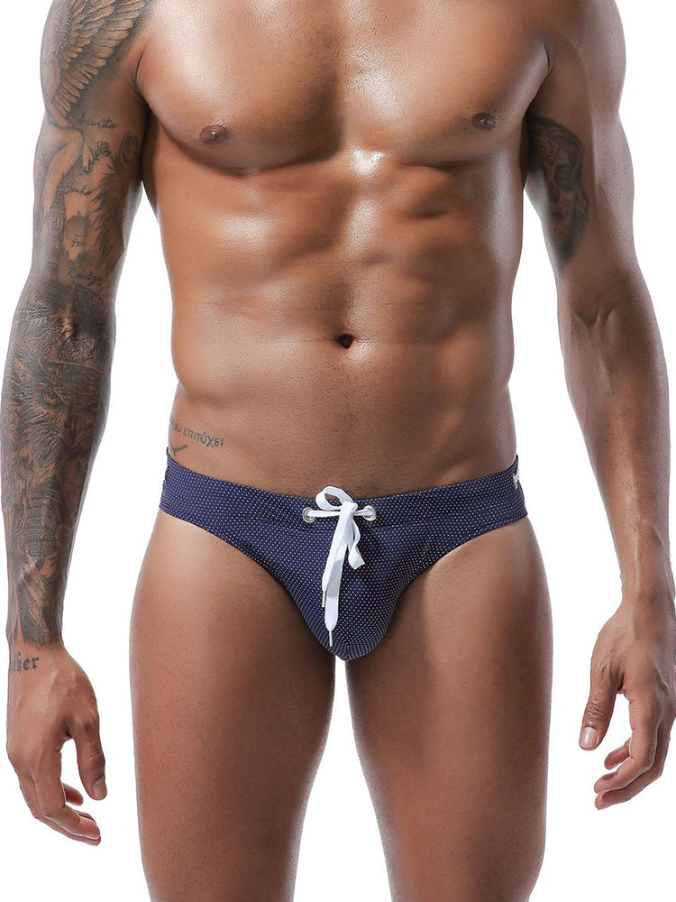 Mens U Convex Pouch Drawstring Solid Swimming Briefs