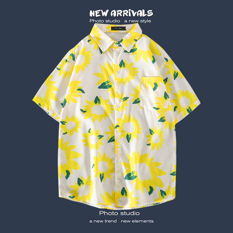Men's Flower Short Sleeve Frontpocket Hawaiian Shirts