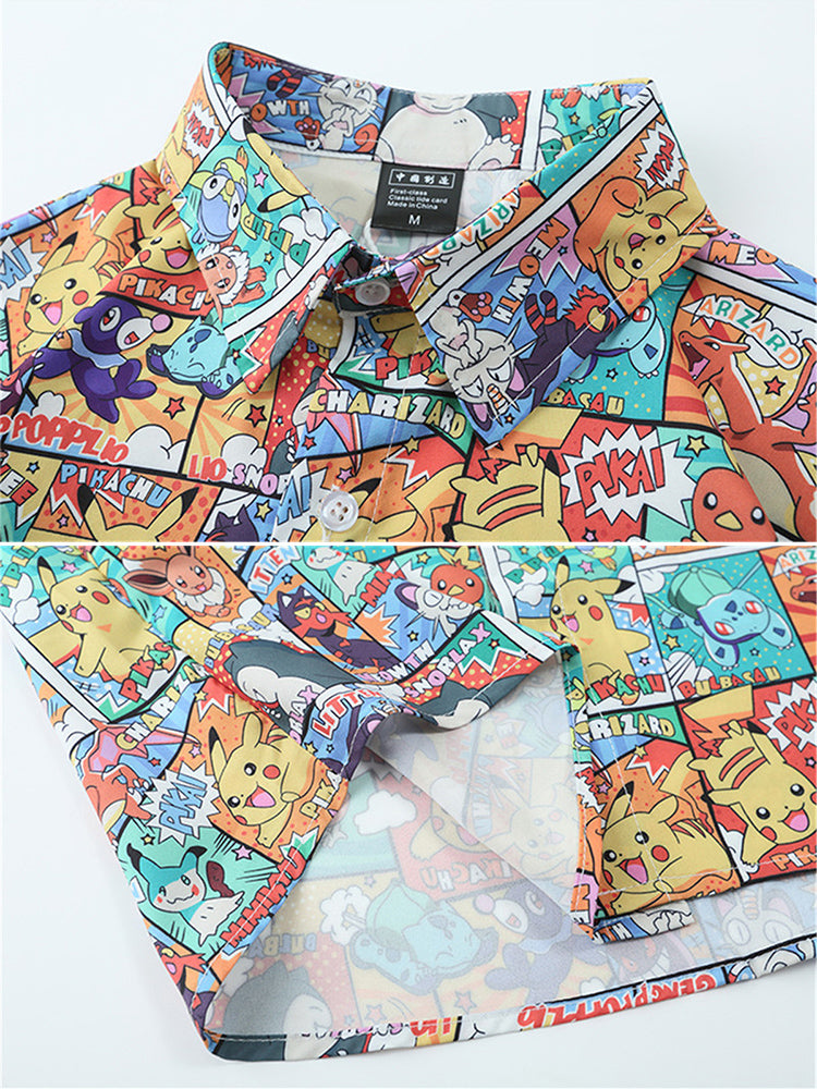 Mens Retro Style Cartoon Printed Short Sleeve Shirts