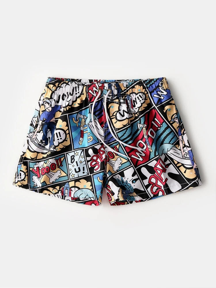 Mens Tropical Print Drawstring Quick Dry Board Shorts