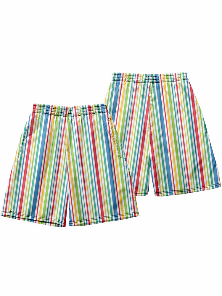 Mens Novelty & Basic Stripes Quick Dry Beach Shorts
