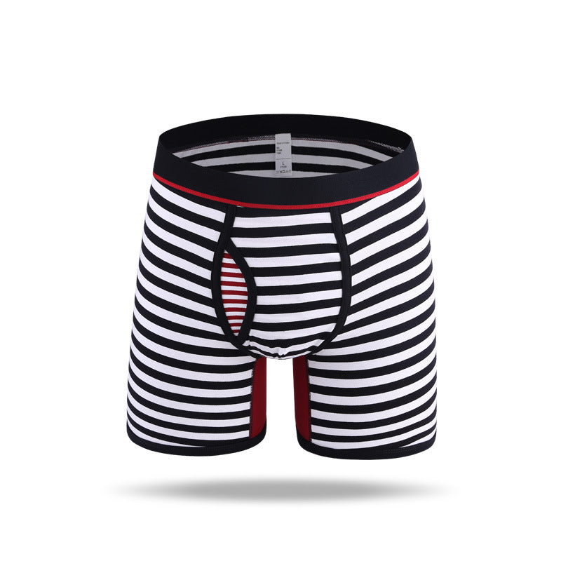 Men's Fly Front with Pouch Striped Cotton Boxer Briefs