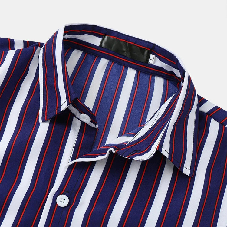 Mens Colored Stripe Printed Short Sleeve Shirts