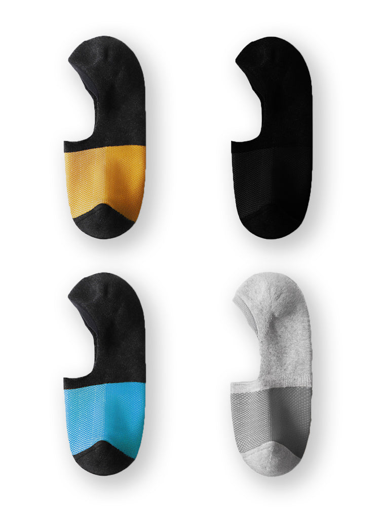4 Pack Mens Color Block No-show Socks