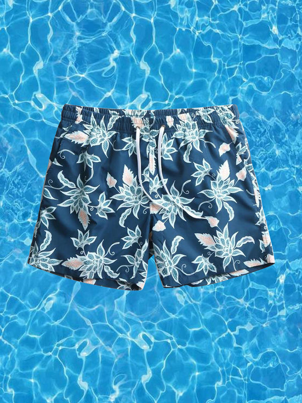 Mens Quick Drying Floral Printed Beach Board Shorts